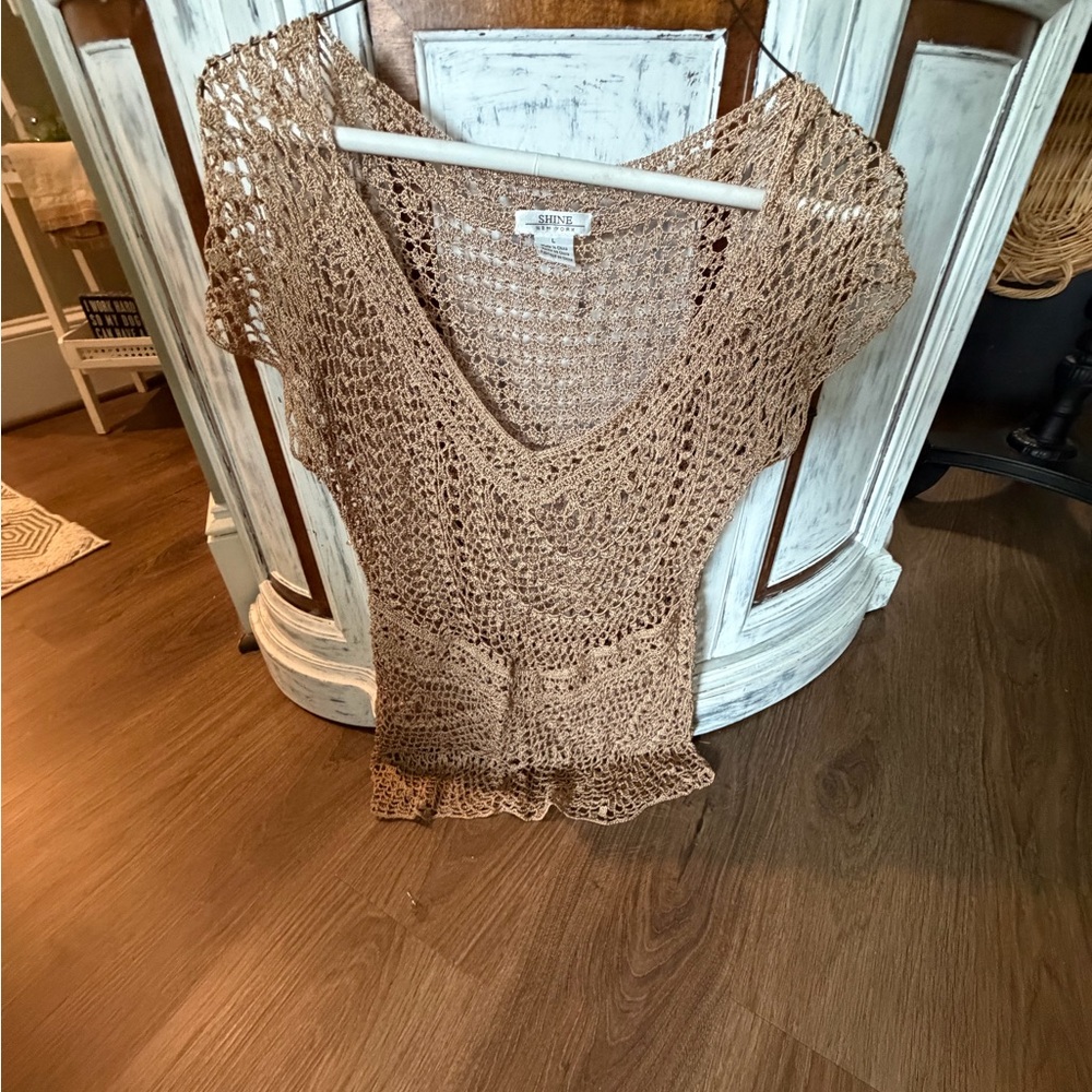 Shine Crochet V-Neck Tan Camisole